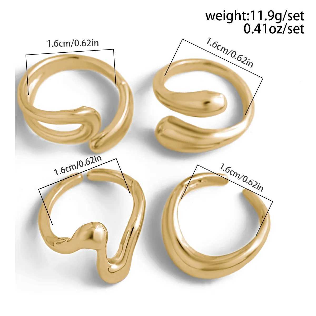 Punk Geometry Metal Irregular Ring Womens Retro Gold Curve Open Ring Set Fashion Neutral Jewelry GiftXJ250412