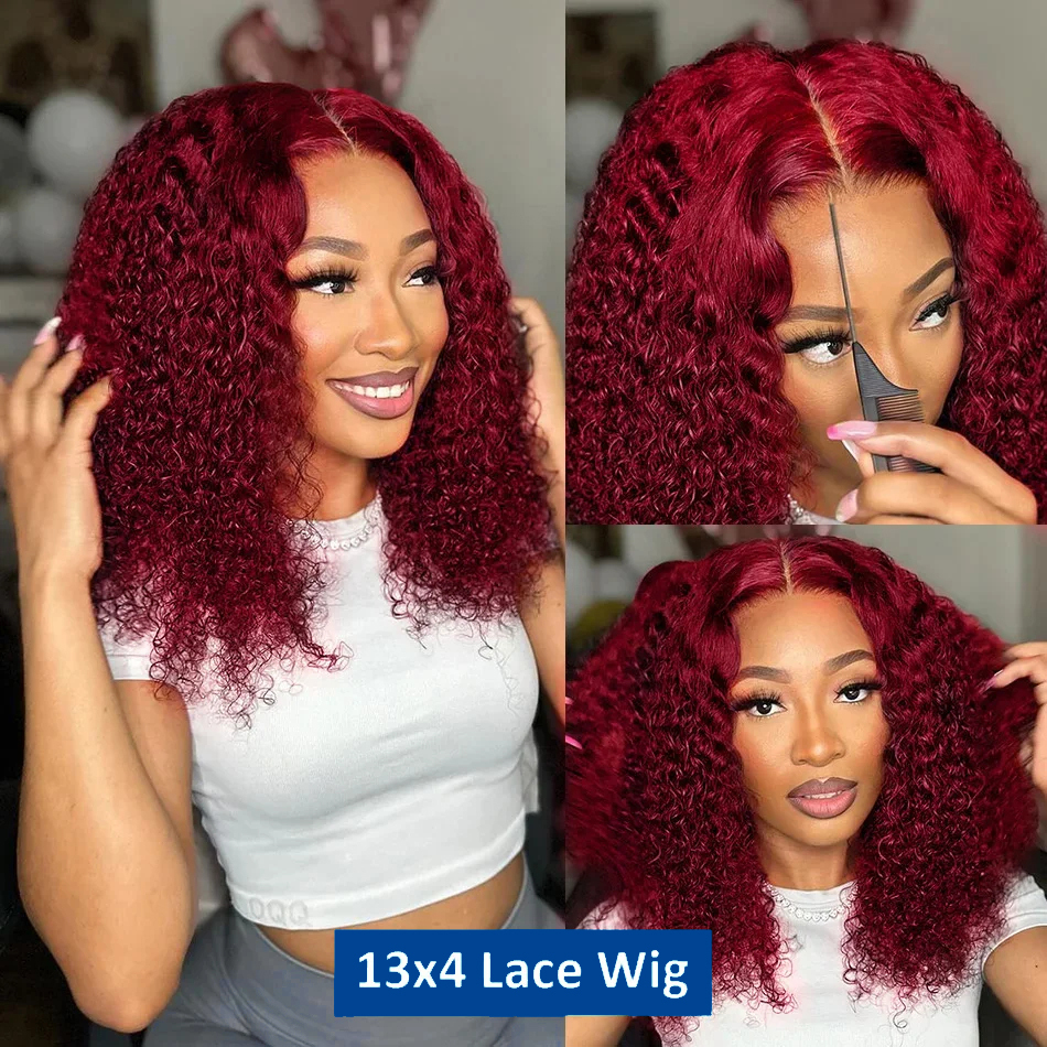 Brazilian 99J Bury Lace Front Wig 13X4 Deep Curly Short Bob Human Hair Red Colored Water Wave Wigs