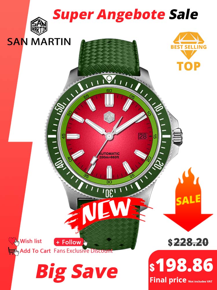 San Martin 40mm Dive Watch Original Design NH35 Automatic Mechanical Fashion Men Watch Sapphire Waterproof 200m Luminous SN0118