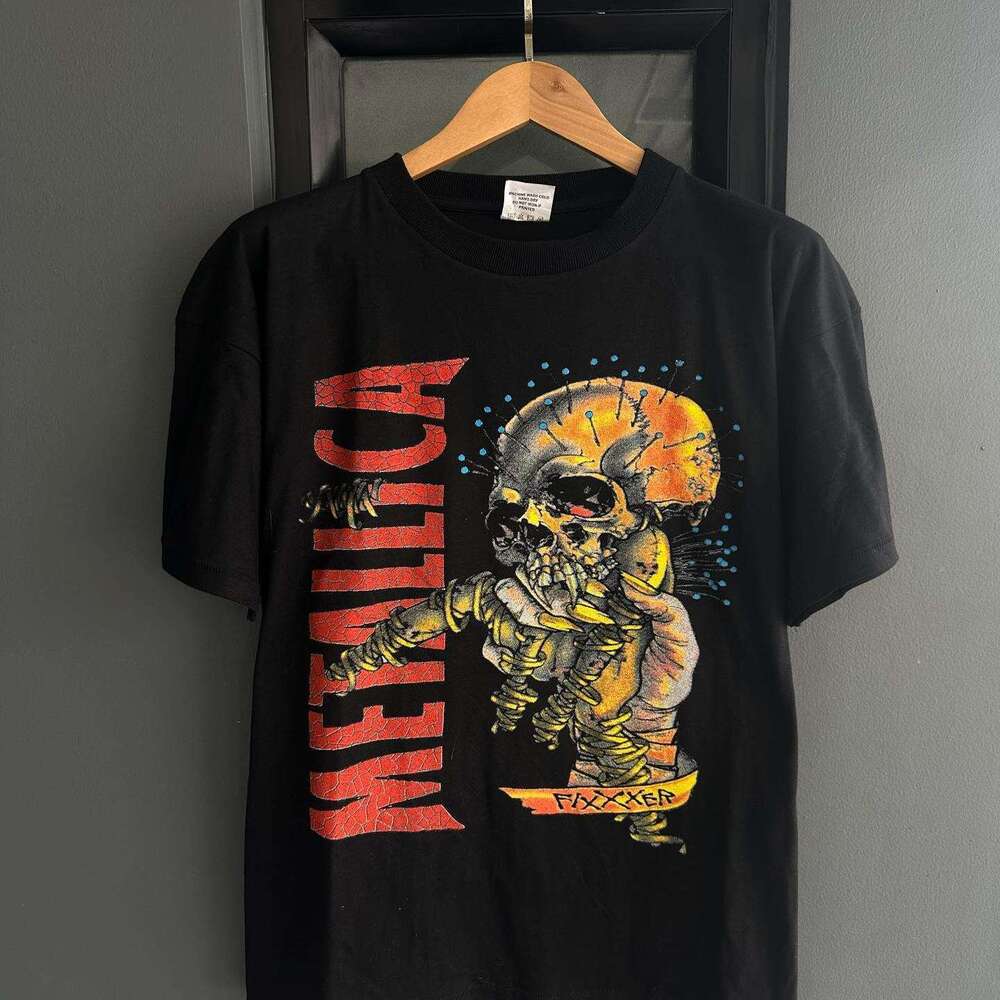 Metal band trendy brand personality niche print short sleeved nostalgic top T-shirt men's tee