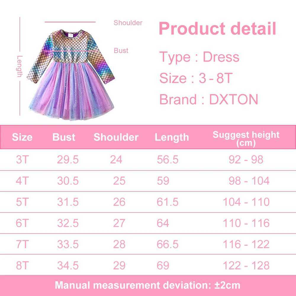 DXTON Childrens Princess Dress Girl Mermaid Printed Birthday Par Clothing Childrens Long Sleeve Tutu Dress Girl Clothing W250111