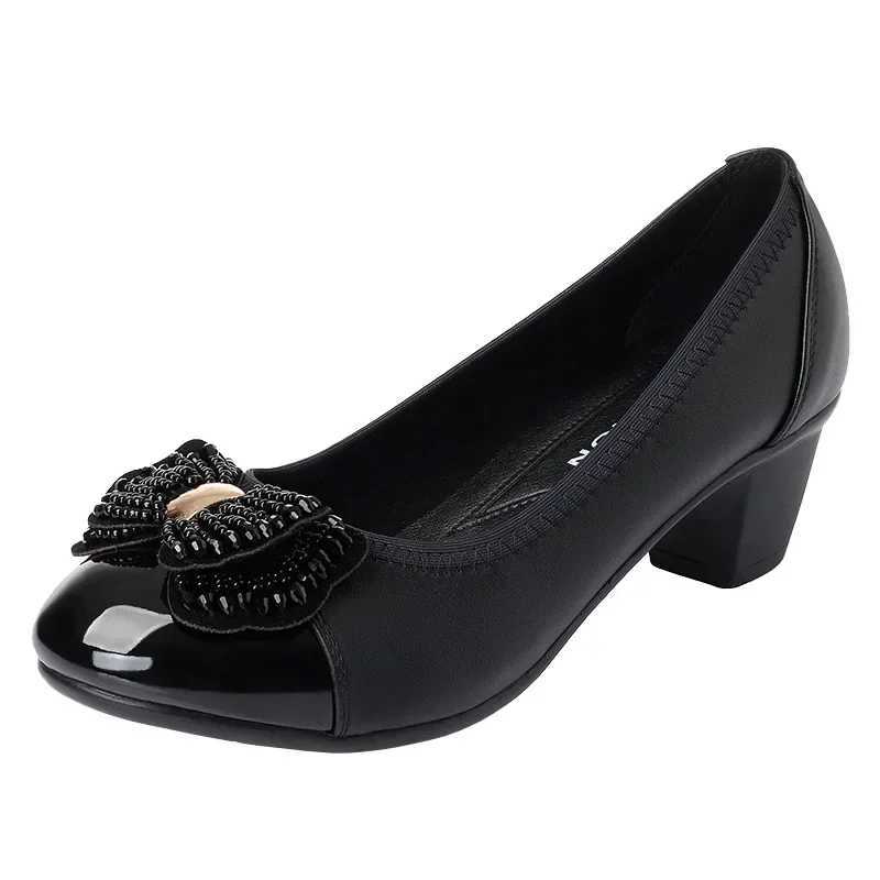 New Arrival Noble Elegant Womens Fashion Shoes High Heels New Spring Autumn Large Size 42 Rhinestone Bow PU Leather Shoes for Women T250110