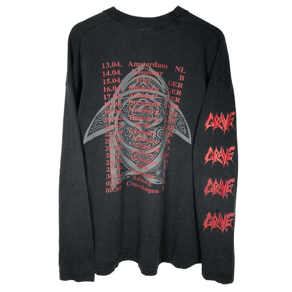 Grave Cemetery Tour American printed long sleeved hip-hop college style unique loose T-shirt base