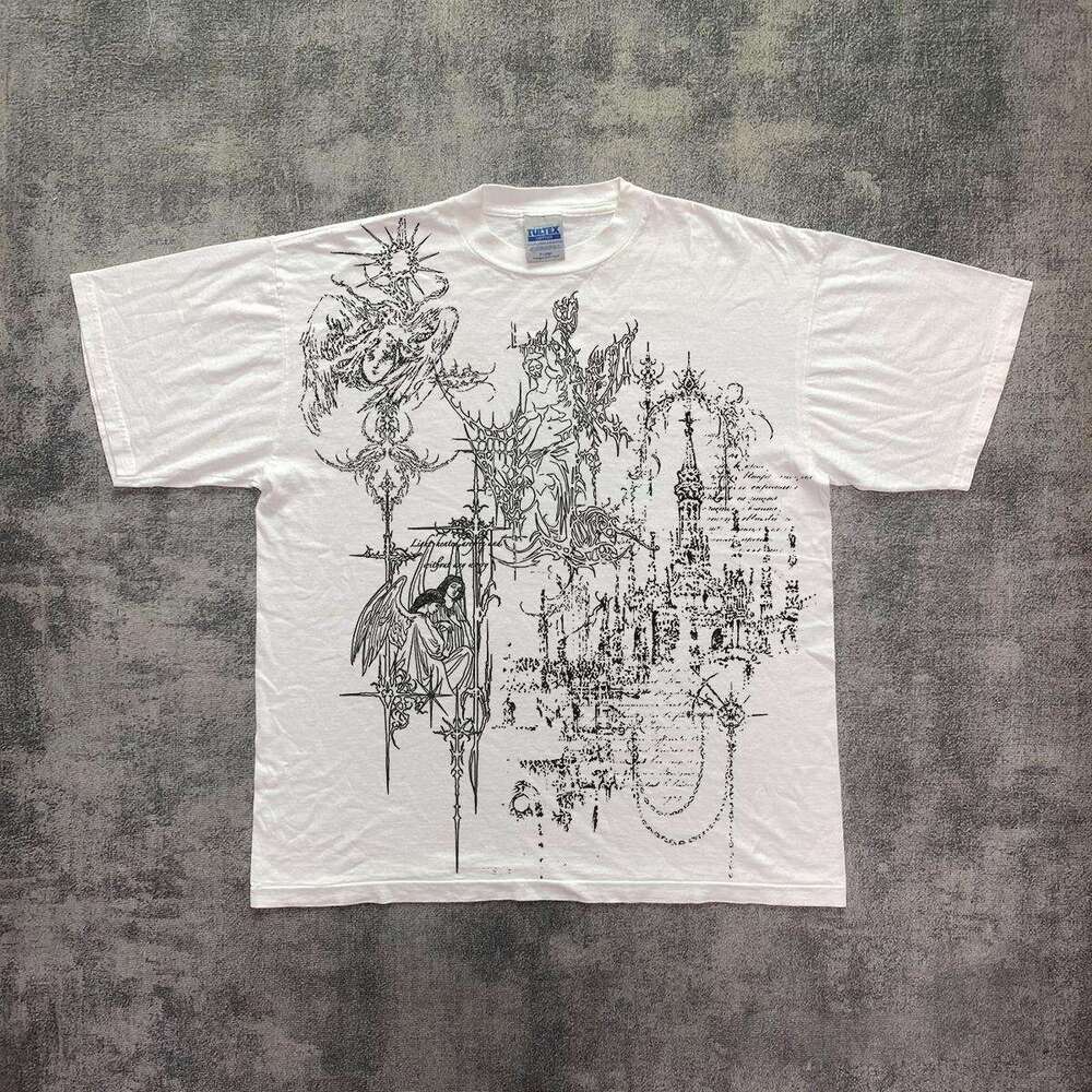 Inspiration Washed Japanese Manga Style Nostalgic Hip Hop High Street Cool Casual Short Sleeve T-shirt