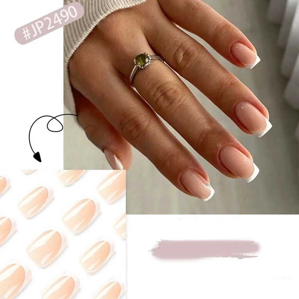 Black White Edge False Nails Fashion Short Square Full Cover Nail Tips French Detachable Press on Nails DIYXJ250110