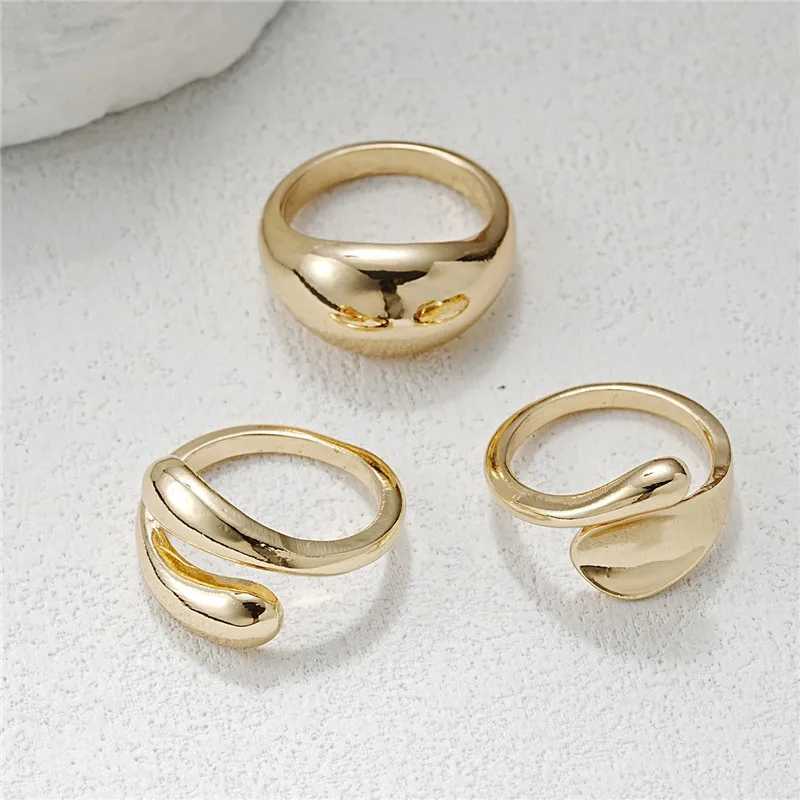 3Pcs/set of gold smooth geometric opening ring set suitable for womens exposed metal irregular thick short shaped rings jewelry giftsXJ250412