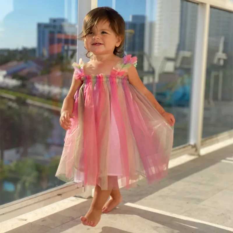 0-5Y baby girl summer dress 2023 new childrens sleeveless sequin star chiffon Tutu dress Par princess girl costume W250111