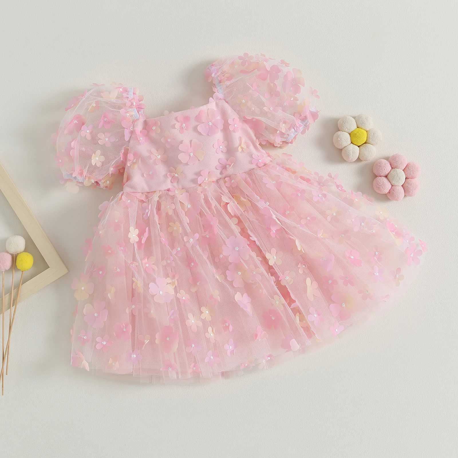 1-6Y childrens baby dress childrens floral chiffon Tutu Par wedding girls birthday dress summer clothing W250111