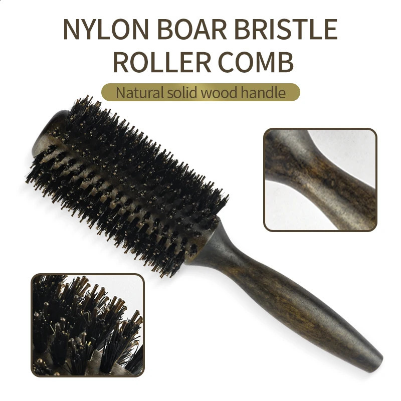 Professional Boar Bristle Round Hair Brush For Women Men Salon Hair Styling Curly And Straight Comb Hairdresser Wood Round Brush 250106