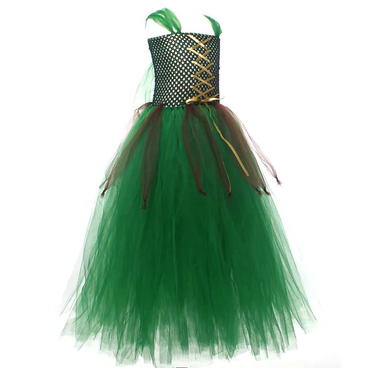 Halloween Childrens Day Girl Elf Role Play Tutu Dance Skills Costume Childrens Role Play Elf Gold Stripe Tutu Skirt Green Dress W250111