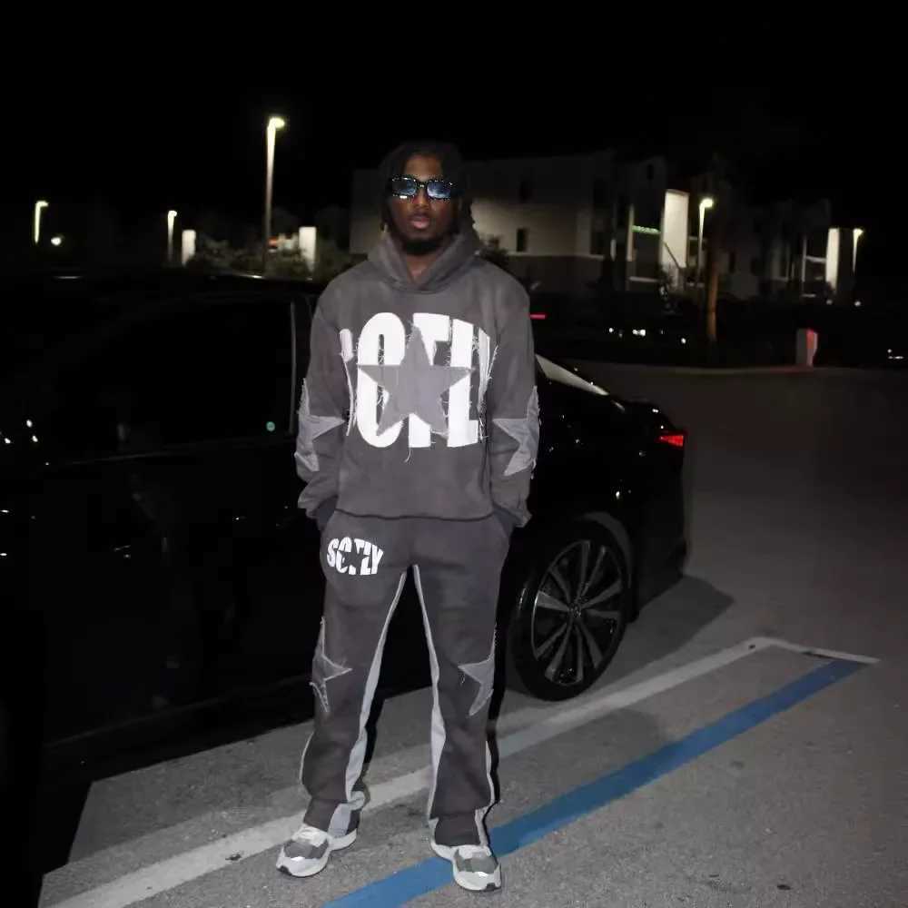Y2K Europe and The United States Niche Street Retro Hip-hop Hoodie Letter Posted Cloth Sweater Loose Hip-hop for Men and Women W250117