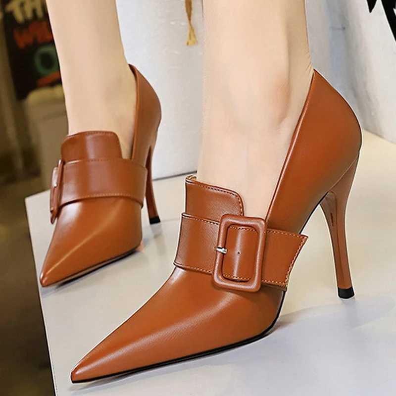 New Arrival 2025 New Pointed Shoes Womens Pump Belt Buckle Decorative High Heels Pu Leather Shoes Womens Stiletto Shoes Office Professional Pump T2501