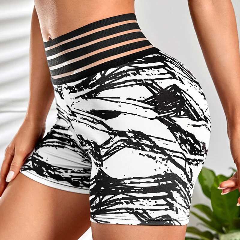 Fish Silk Elastic Printed Three Piece Pants Yoga Shorts Women Summer High Waist Hip Lift Yoga TightsXJ250111