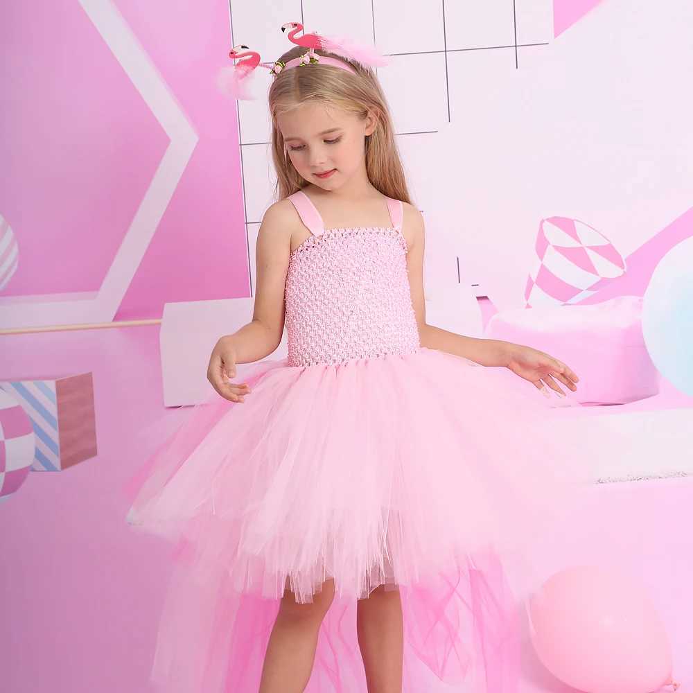 High and low flamingo Tutu dress girls sheer dress pink flamingo costume childrens birthday gift childrens carnival Halloween costume W250111