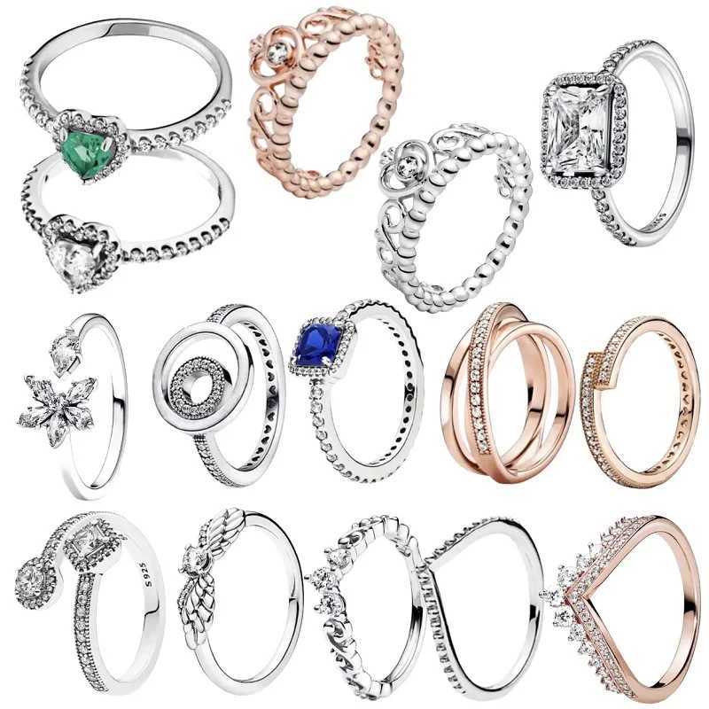 Authentic 100% 925 sterling silver romantic crown heart-shaped flower wings for women exquisite jewelry anniversary gift sparkling ring W250111