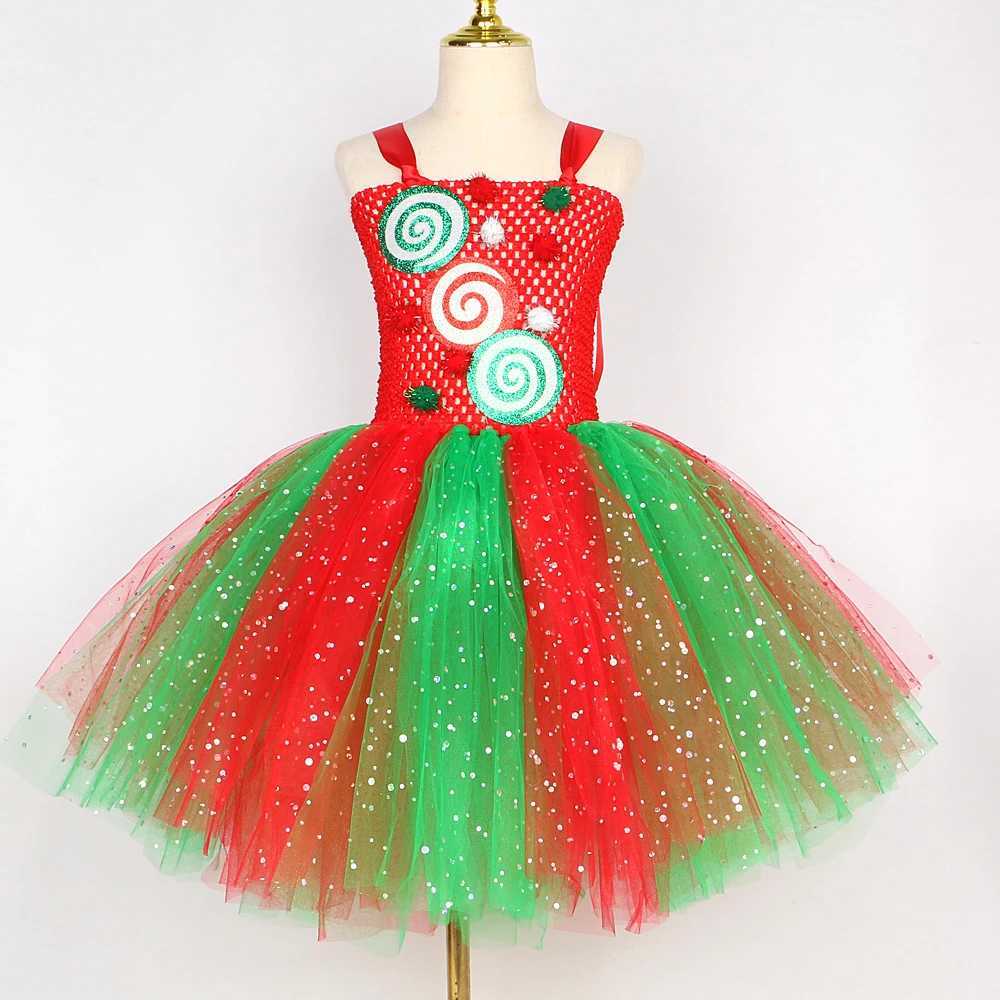 Sparkly Red Green Candy Girls Clothing Christmas Glitter Tutu Dress Bow Childrens Christmas Par Set Sparkling New Years Clothing W250111