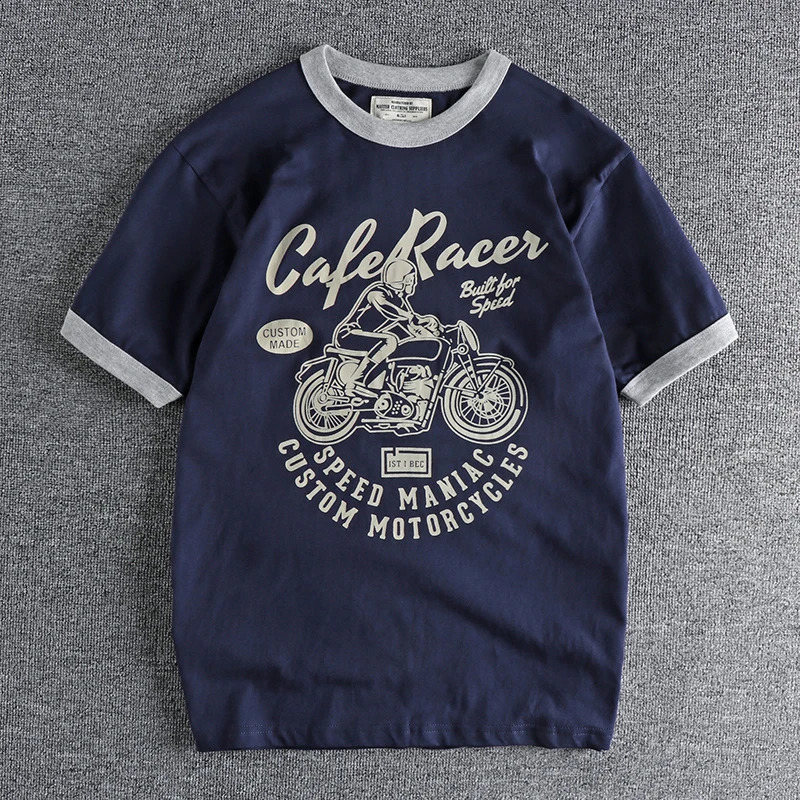 200gsm 100% Cotton Motorcycle Letter Printed t shirts for men Summer Loose Tees Tops 24SS Y2k Youth Male Vintage High Quality 250108