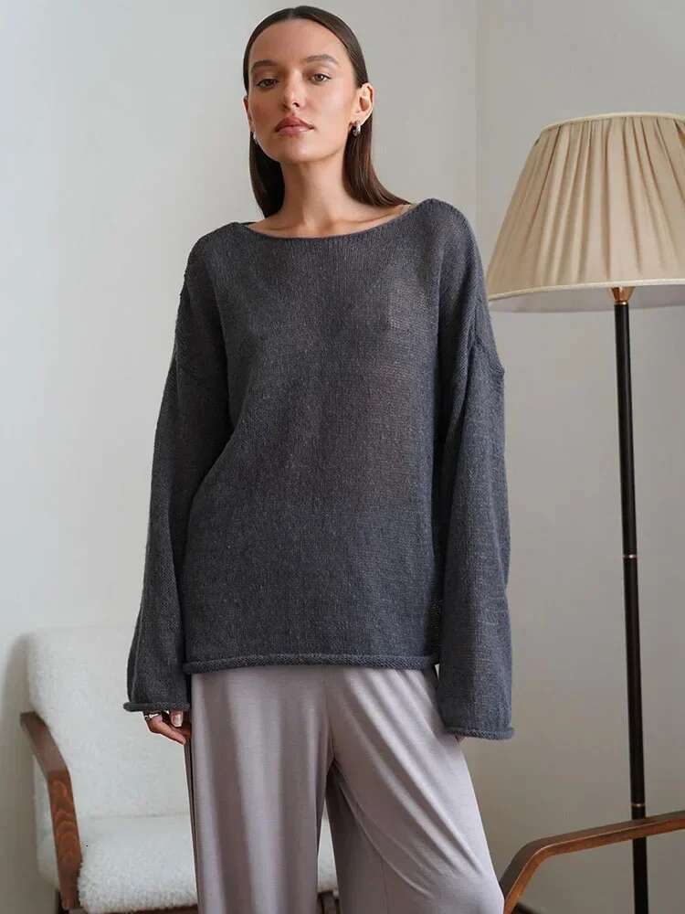 Knitted Round Neck Hollow Women's Summer Fashion Casual Loose Long Sleeve Streetwear Top Pullover