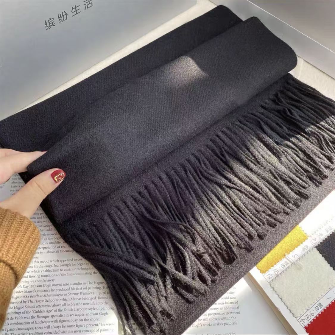 T093 solid color versatile couple scarf female winter male warm long thick shawl Korean version simple scarf student cute