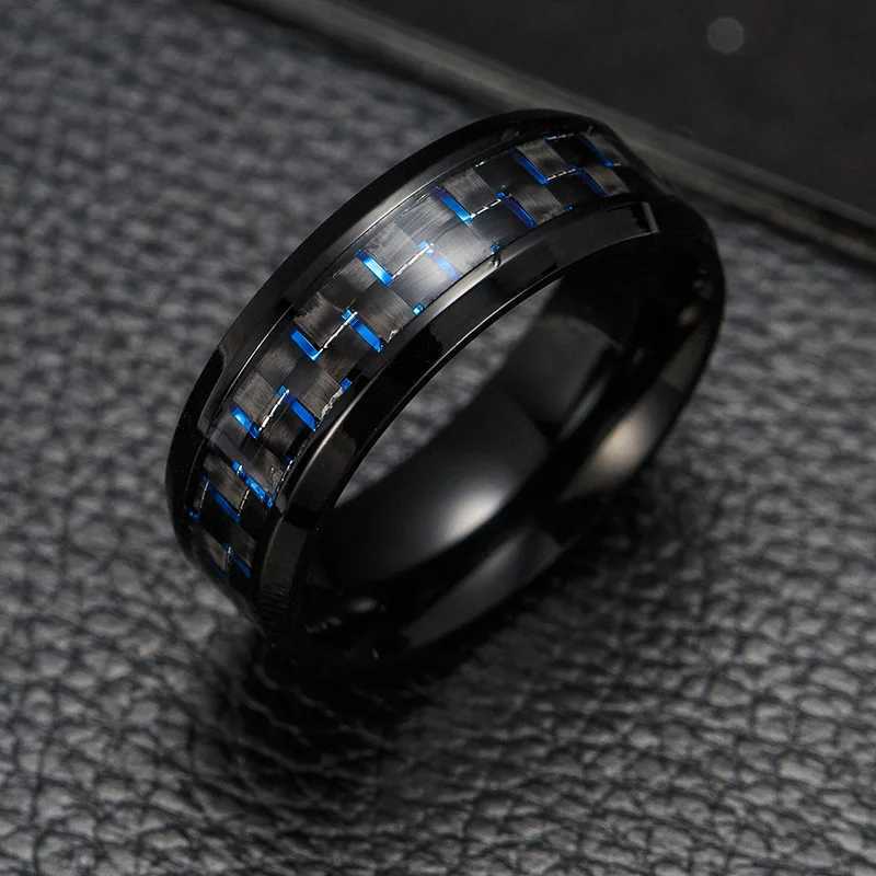 2020 Titanium Steel Black Caon Fiber Rings Fashion Red Blue Ring Anel Masculino Mens Cool JewelryXJ250110