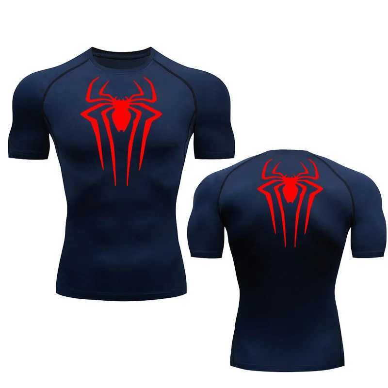 2099 mens T-shirt compression shirt summer casual top fitness sports navy blue quick drying sportswear gym mens clothing W250111