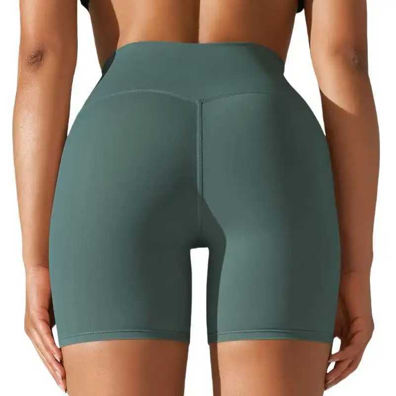 Solid color soft womens yoga shorts high waisted pocket tight fitting 4-point shorts fitness running sports shortsXJ250111