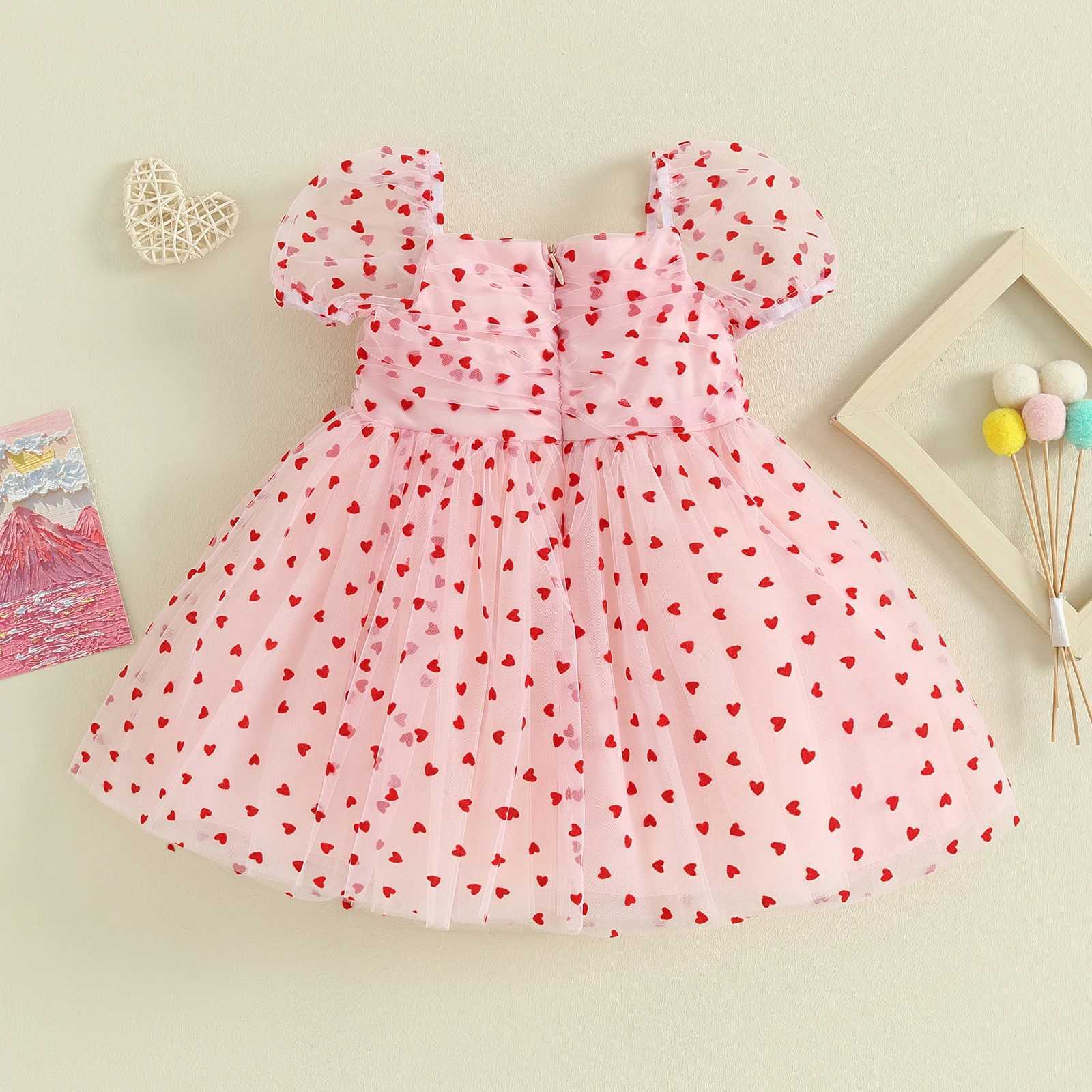 6M-4Y Valentines Day Toddler Baby Girl Tutu Dress Heart Shaped Chiffon Par Girl Birthday Wedding Dress D05 W250111