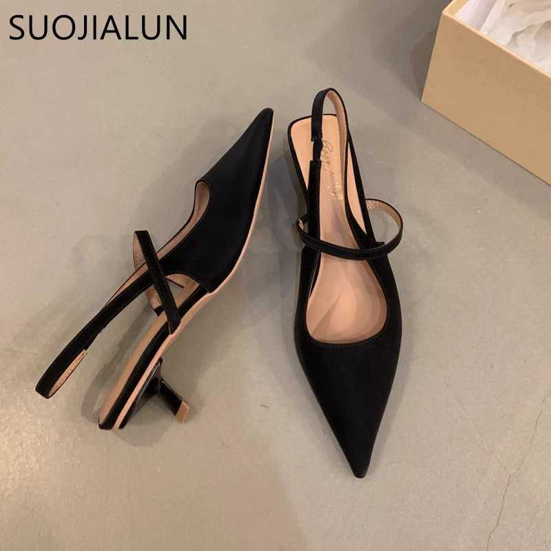 New Arrival SUOJIALUN Spring New Womens Sandals Fashion Point Toe Shallow Slip Up Strap Shoes Thin Midsole Outdoor Dress Mu T250110