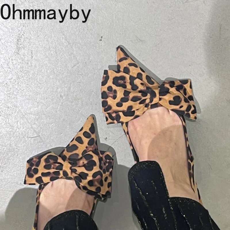 Summer Pointed Toe Women Sandals Fashion Shallow Butterfly-Knot Singbacks Shoes Ladies Elegant Leopard High Heel Sandalias