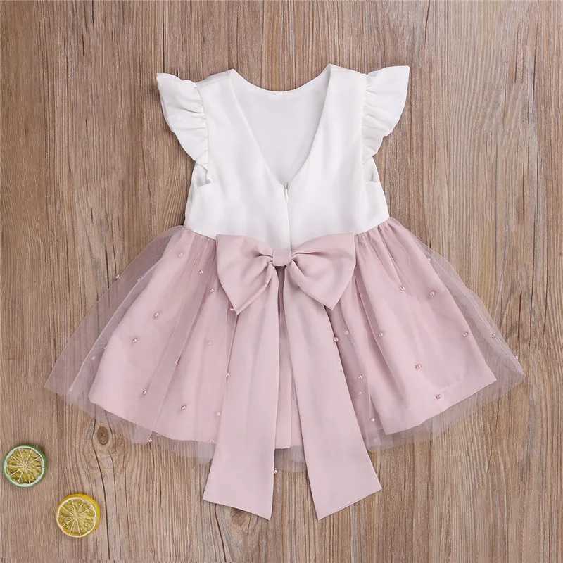 0-8 year girls summer dress with pleated sleeves lace back zipper princess dress girls mesh multi-layer Par Tutu dress W250111