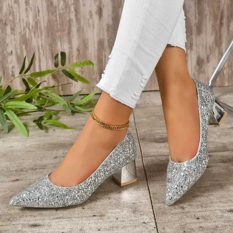 New Arrival Spring/Summer New High Heel Single Shoes wearing sequined toe and comfortable shallow mouth womens shoes T250110