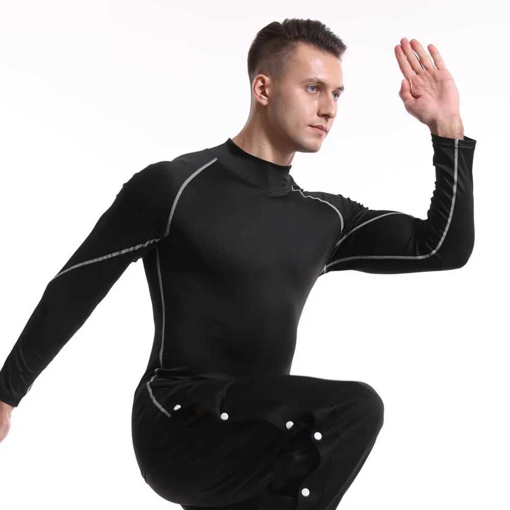 2 pieces of mens long sleeved thermal underwear thin and tight suitable for quick drying and elastic fitness tops worn by Sprots in autumn and winter 