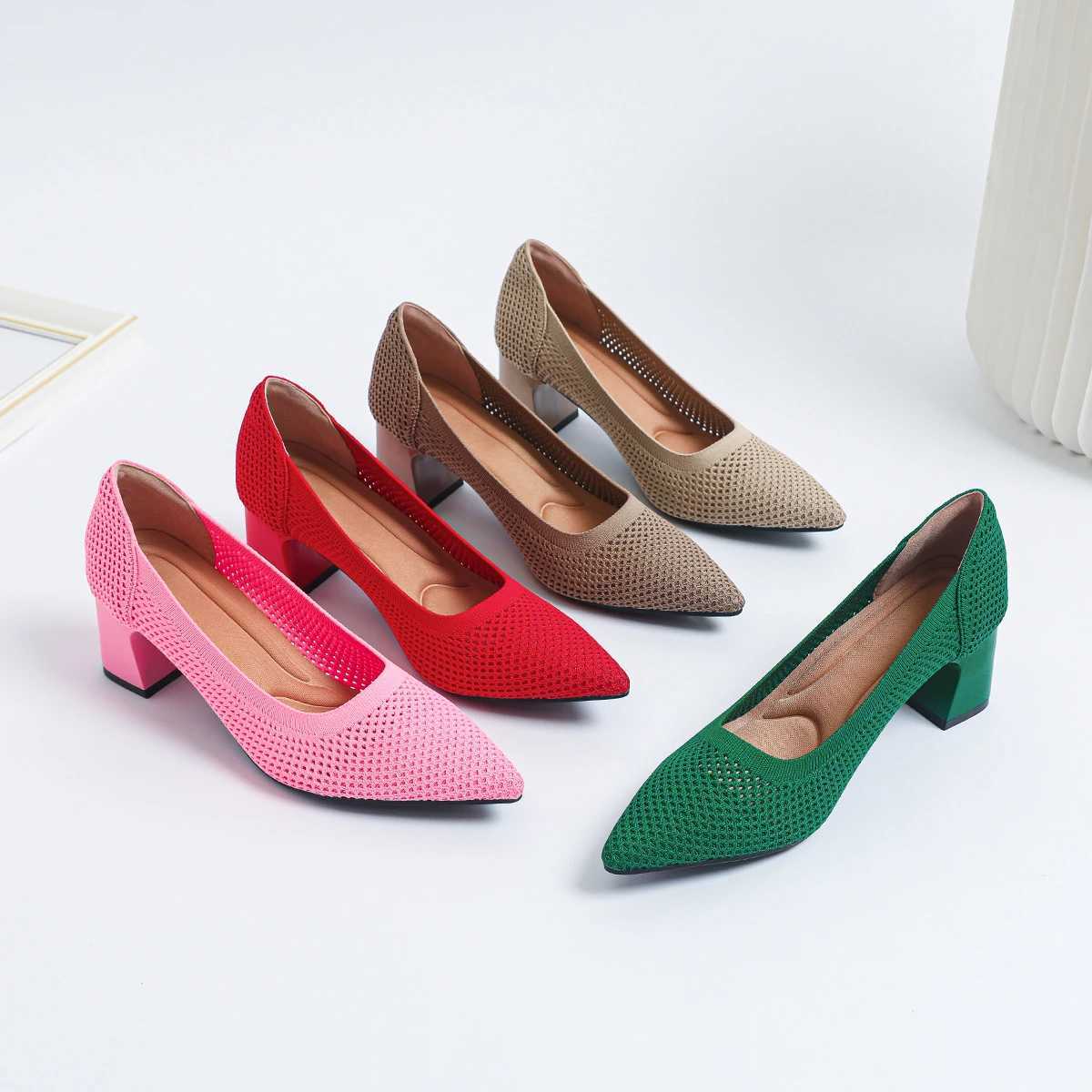 New Arrival Womens high heels toe knitted breathable square toe shoes (6cm high standard EUR size please purchase according to toe) T250110