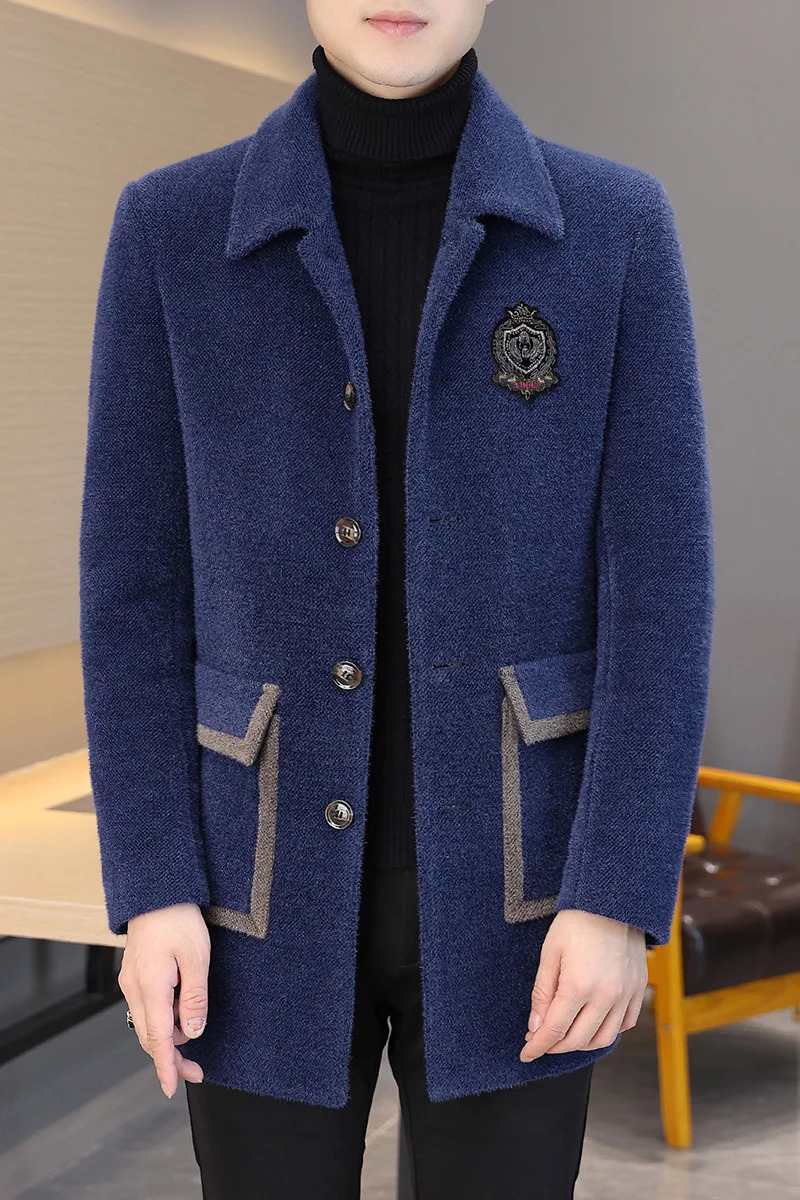 Winter Mink Velvet Wool Blends Jacket Men Casual Business Long Coat Social Streetwear Slim Overcoat Windbreaker 250106