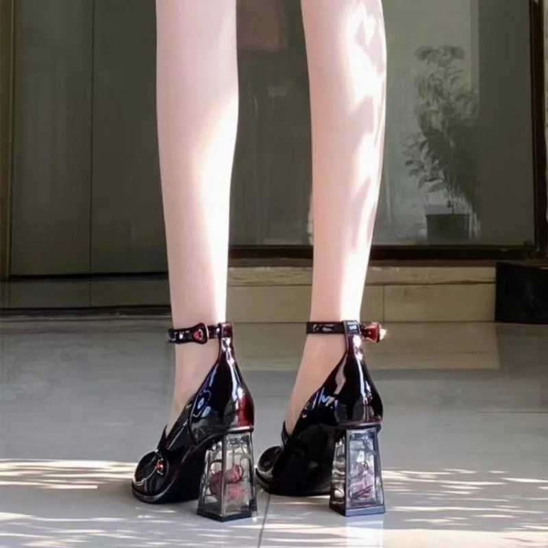 New Arrival Summer womens high heels sandals thick high heels transparent rose fashion luxury womens shoes size 43 wine red womens shoes T250110