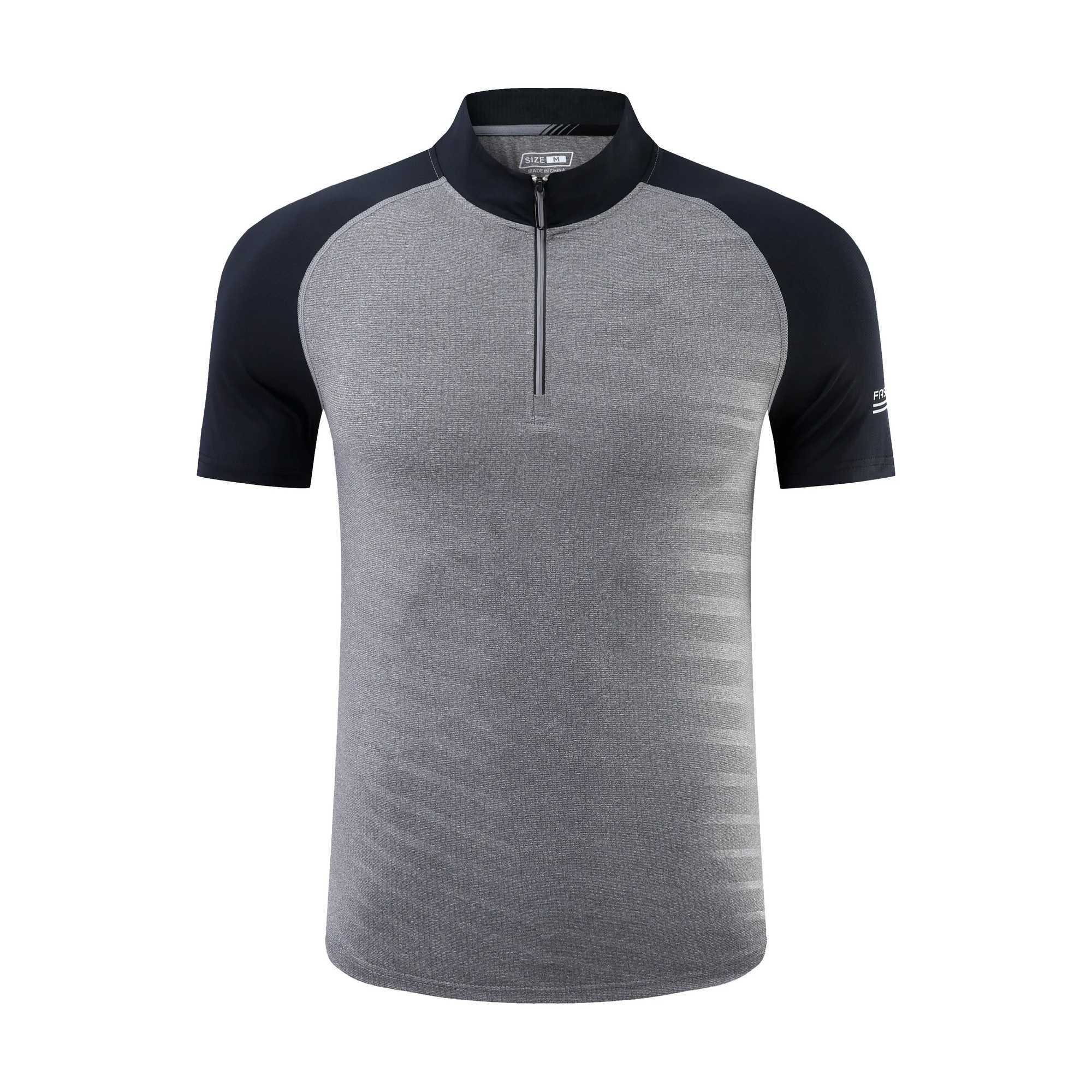 Breathable short sleeved zipper collar mens running and fitness T-shirt elastic quick drying sports and fitness tennis training shirt W250111