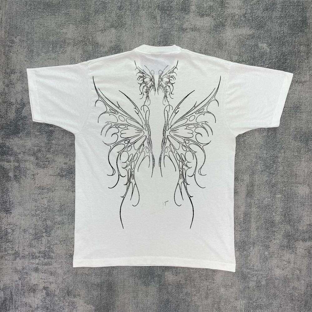 Butterfly Thread Manuscript Personalized Printed Short Sleeve for Women's High Street Hip Hop Summer New Cotton T-shirt