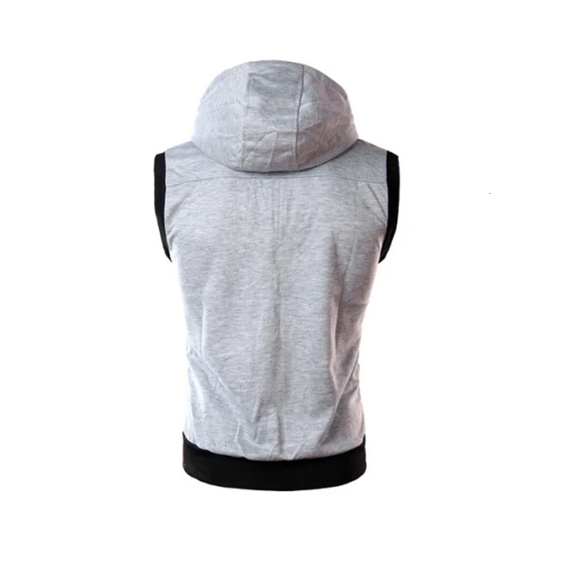 2023 SpringSummer Mens Top Hooded Tank Sleeveless Vest Solid Casual Hoodie Pocket Zipper Coat 250107