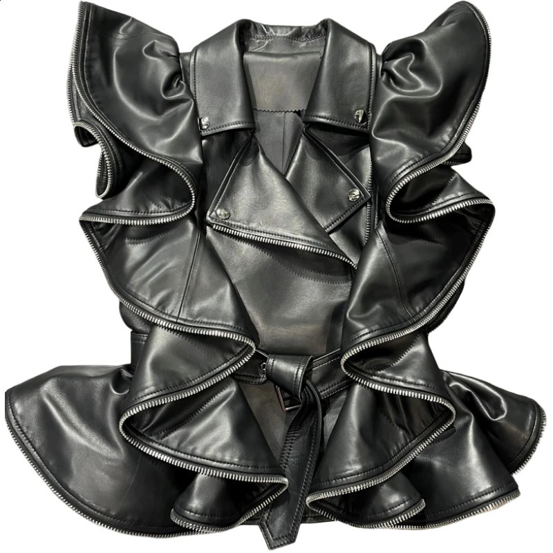 leather vest sheepskin jacket fashion n y womens genuine chaqueta piel genuino mujer 250108