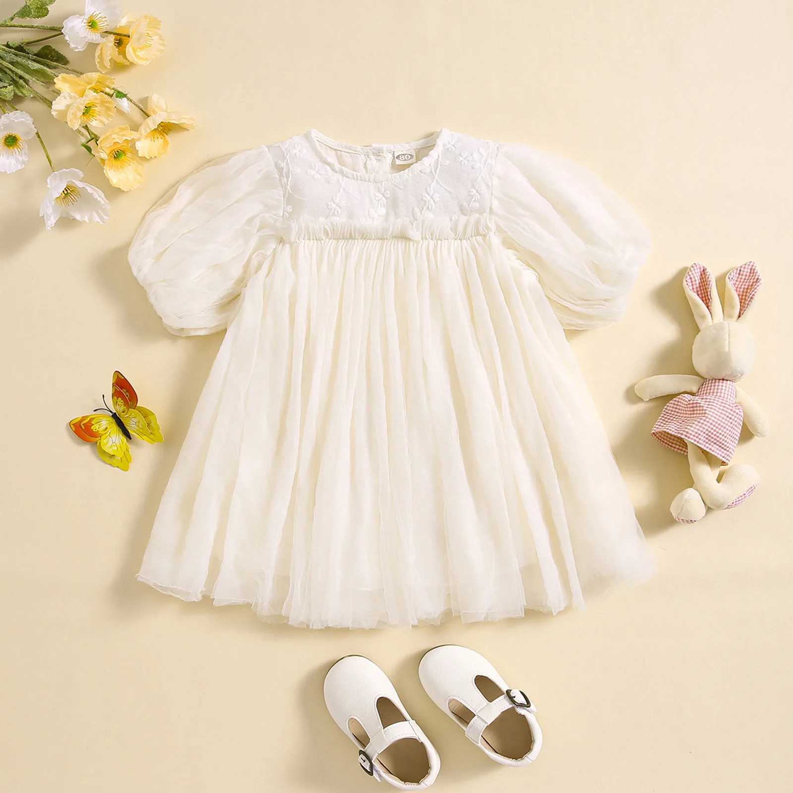 Preschool girl short sleeved lace chiffon dress dance Par dress baby girl floral dress W250111