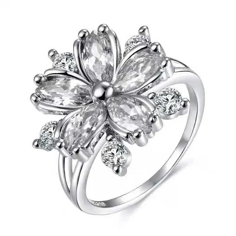 Cute womens pink crystal stone ring charming silver thin wedding ring suitable for womens daily bridal zircon engagement ring W250111