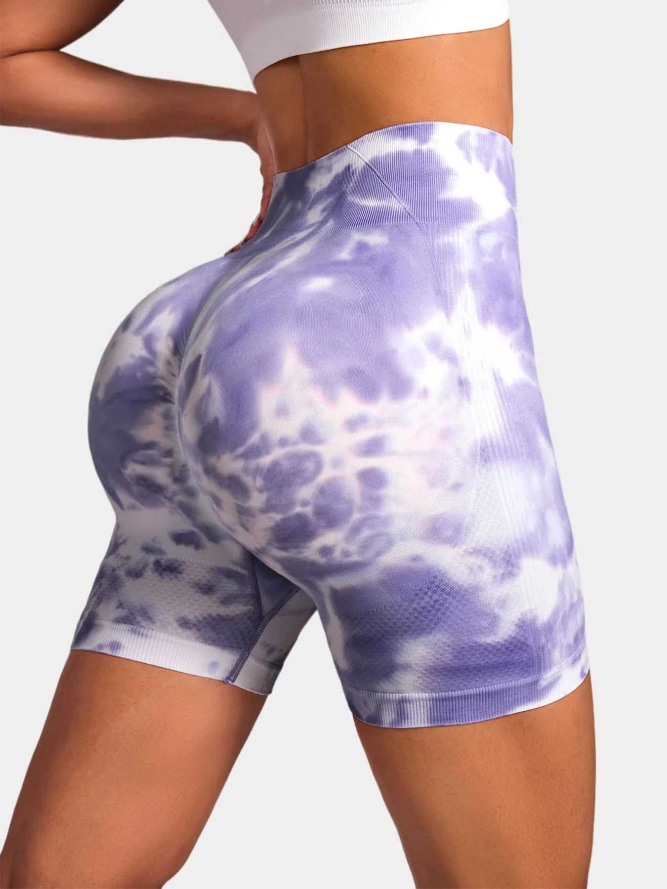 Tie Dye Push Up Butt Yoga Shorts Seamless High Waist For Women High Stretchy Knitting Fashion Gym Cycling PantsXJ250111