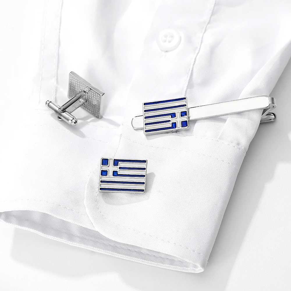 Blue and white flag Greek cufflinks and tie clip set W250111