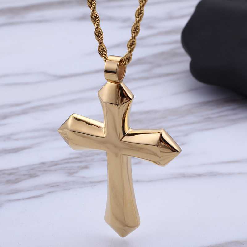 Cast 3D Thick Cross Pendant 316 Stainless Steel Jewelry Necklace Electroplated 18k Gold High Grade Retro Hip Hop Necklace Men