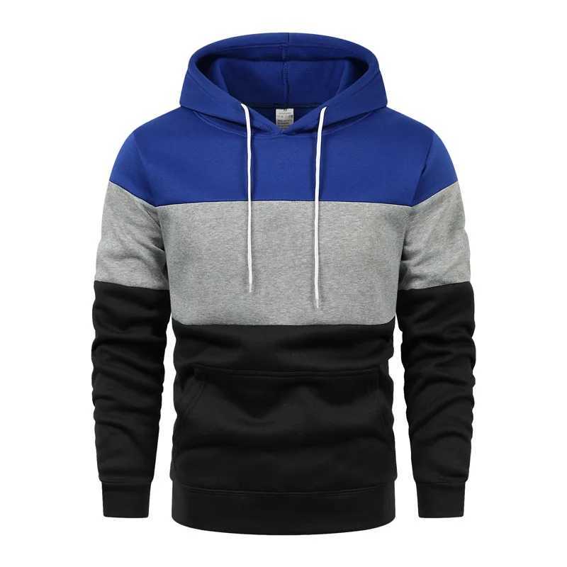 2025 Autumn/Winter Plush Fashion Casual Mens Color Blocking Hoodie Outdoor Running Sweatshirt W250110