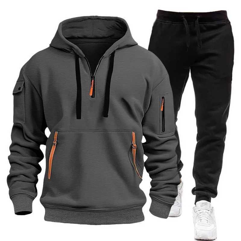 Official website Spring and Autumn mens two-piece hooded sweatshirt with zipper multi pocket zipper mens sportswear W250110