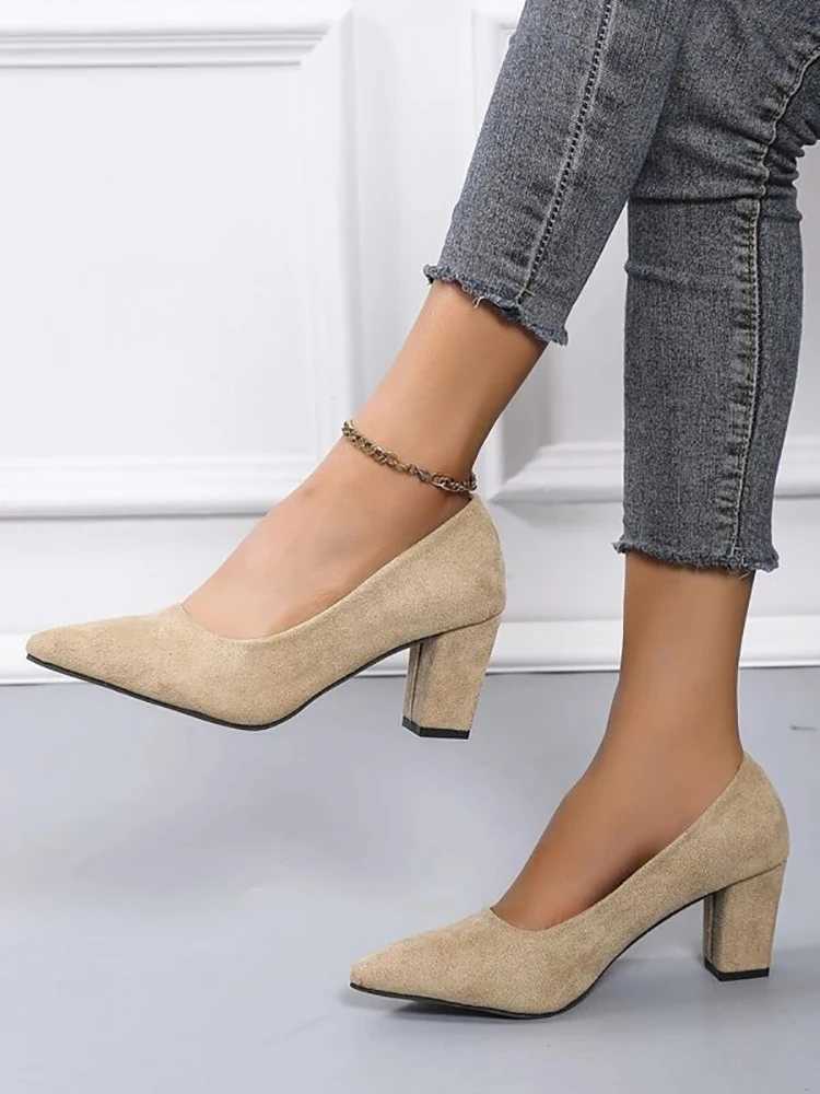 New Arrival Aphixta New 7cm Thick High Heels Womens Pump Shoes Student and Mom Beige Suede Wedding Casual Party Square High Heels Plus Size T250110