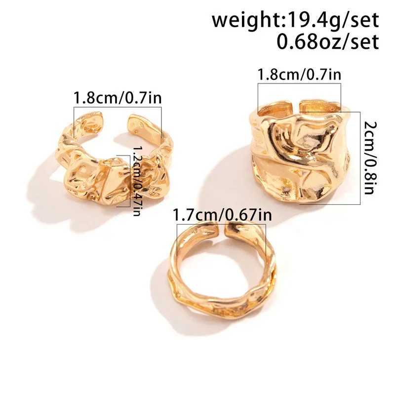 Punk Gold Liquid Ring Set Womens Fashion Irregular Wave Metal Finger Ring Aesthetics Self Gothic Jewelry Birthday Gift W250111