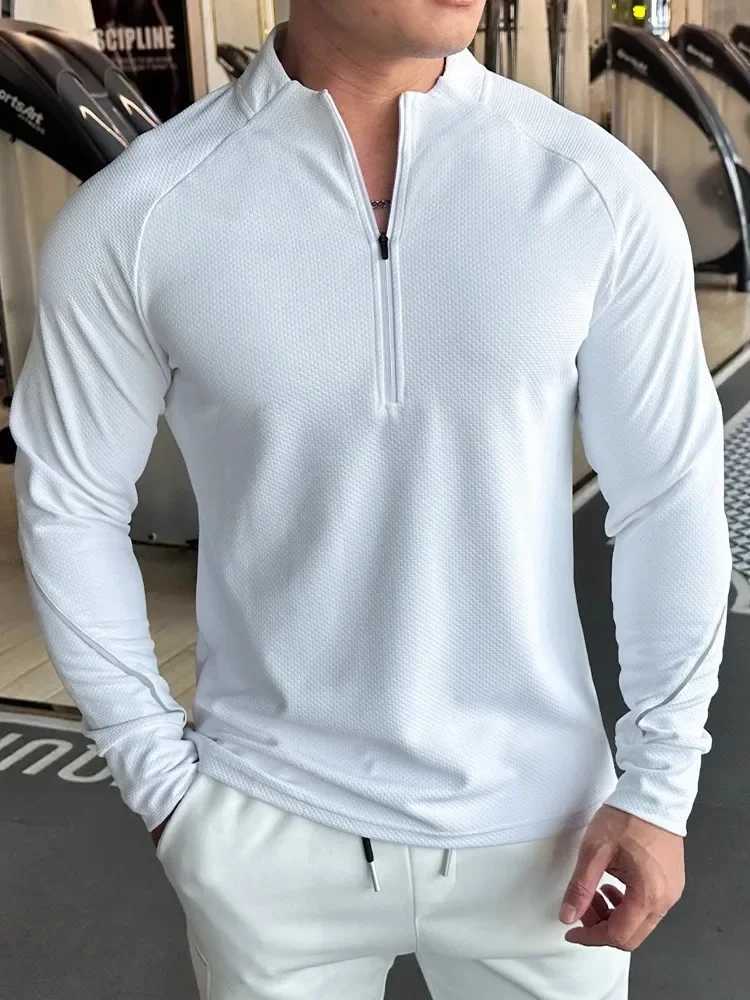 Mens running sportswear fitness top ultra-thin fit high elasticity solid color fast drying long sleeved tight training suit W250111