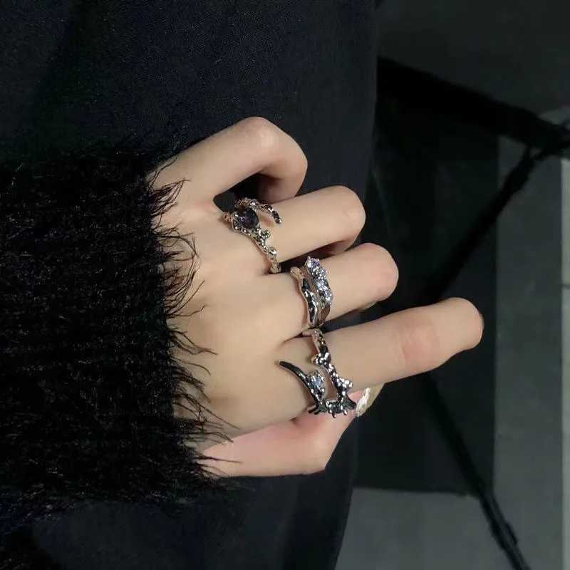 Punk Irregular Rings With Opal Aesthetic Egirl Hollow Vintage Stone Rings For Women Y2k Open Ring Tren JewelryXJ250110